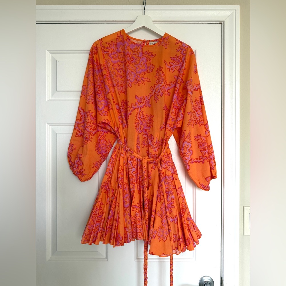 RHODE Orange Mini Dress with Pink Paisley Print